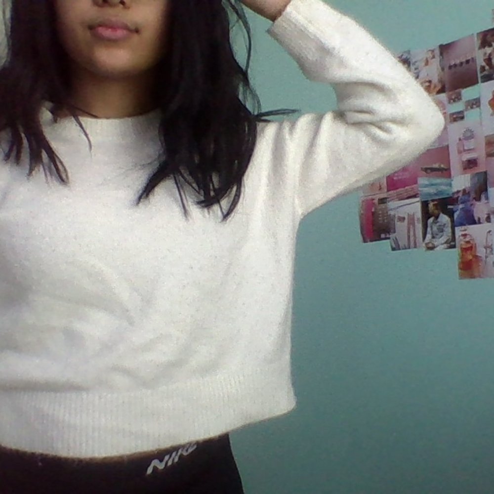white furry crop top